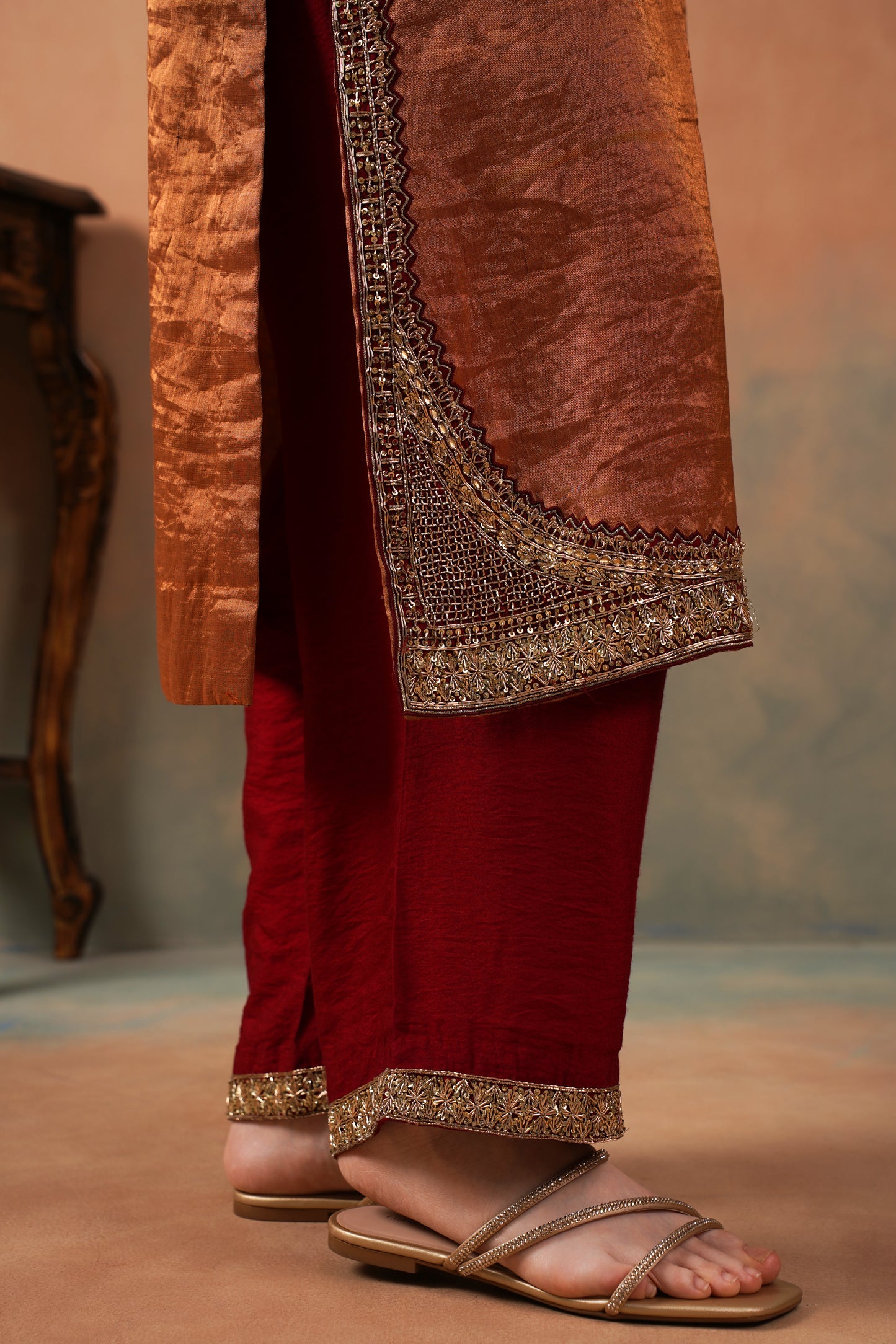 Rust Raw Silk Suit