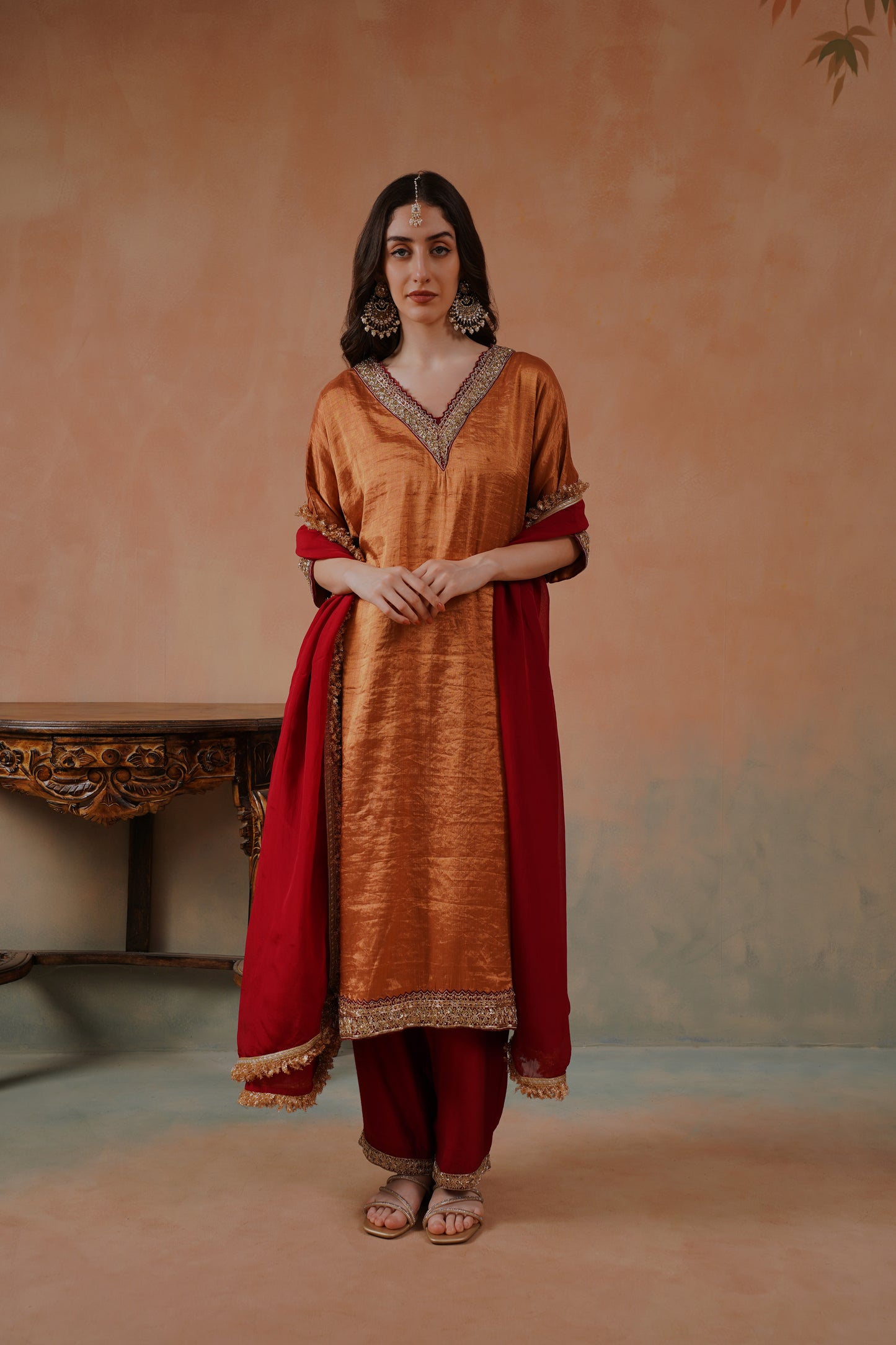 Rust Raw Silk Suit