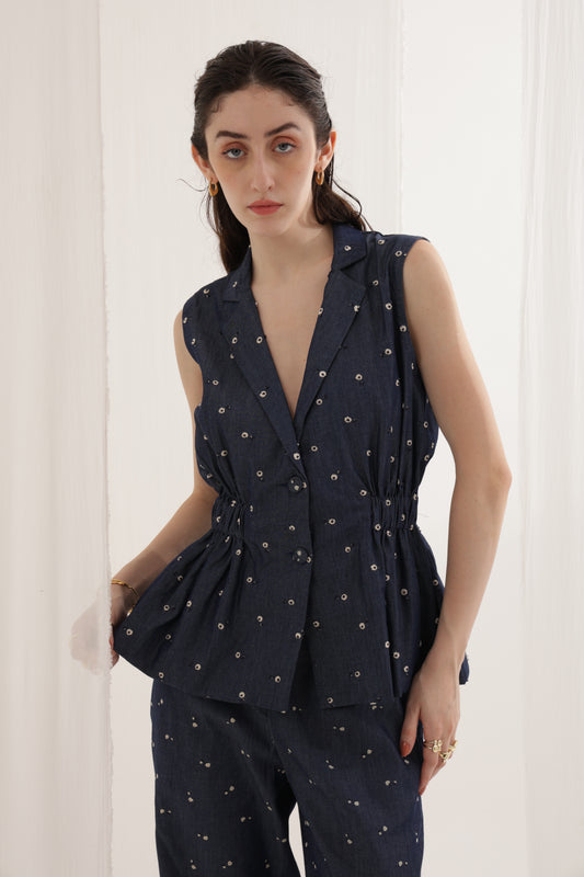 Denim Bloom Elastic Co-ord Set