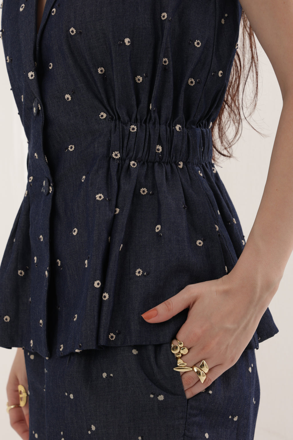 Denim Bloom Elastic Co-ord Set