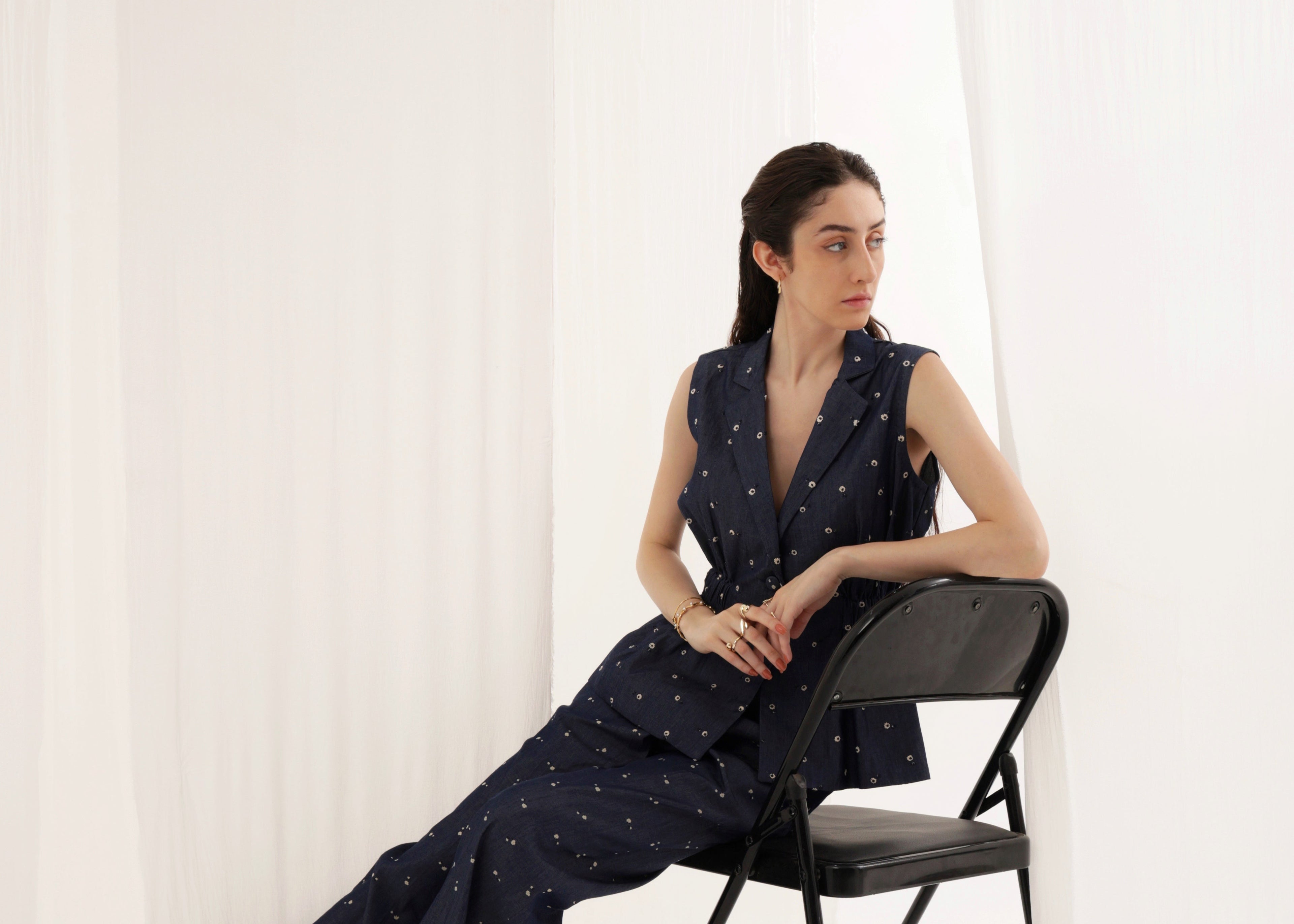 Denim Bloom Elastic Co-ord Set