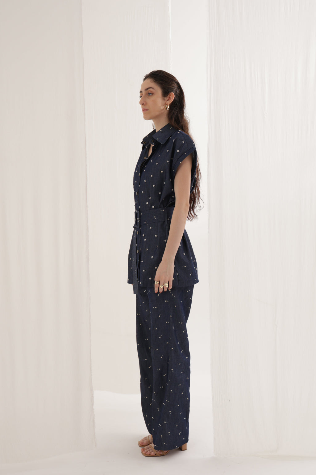 Denim Bloom Belted Co-ord Set
