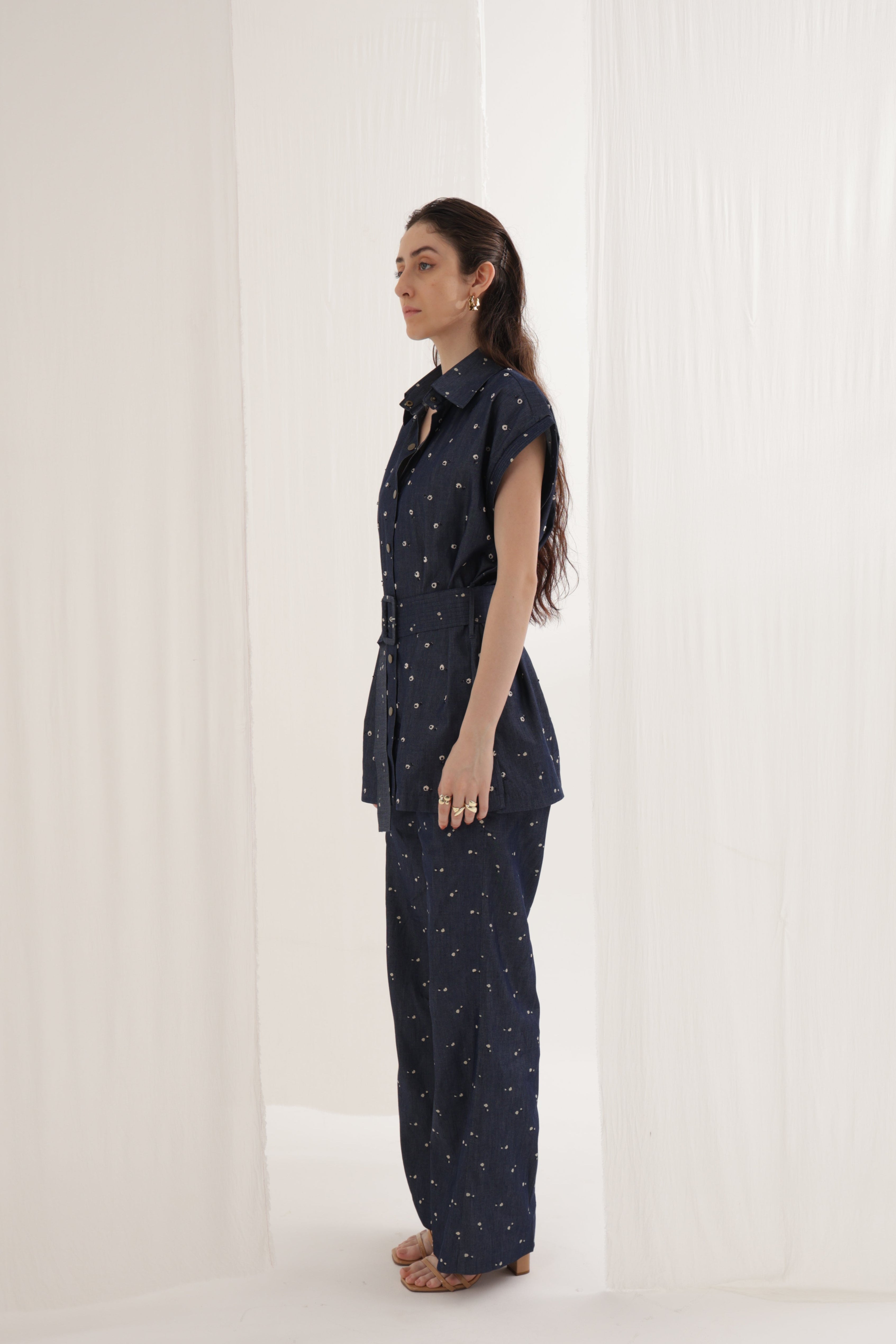 Denim Bloom Belted Co-ord Set