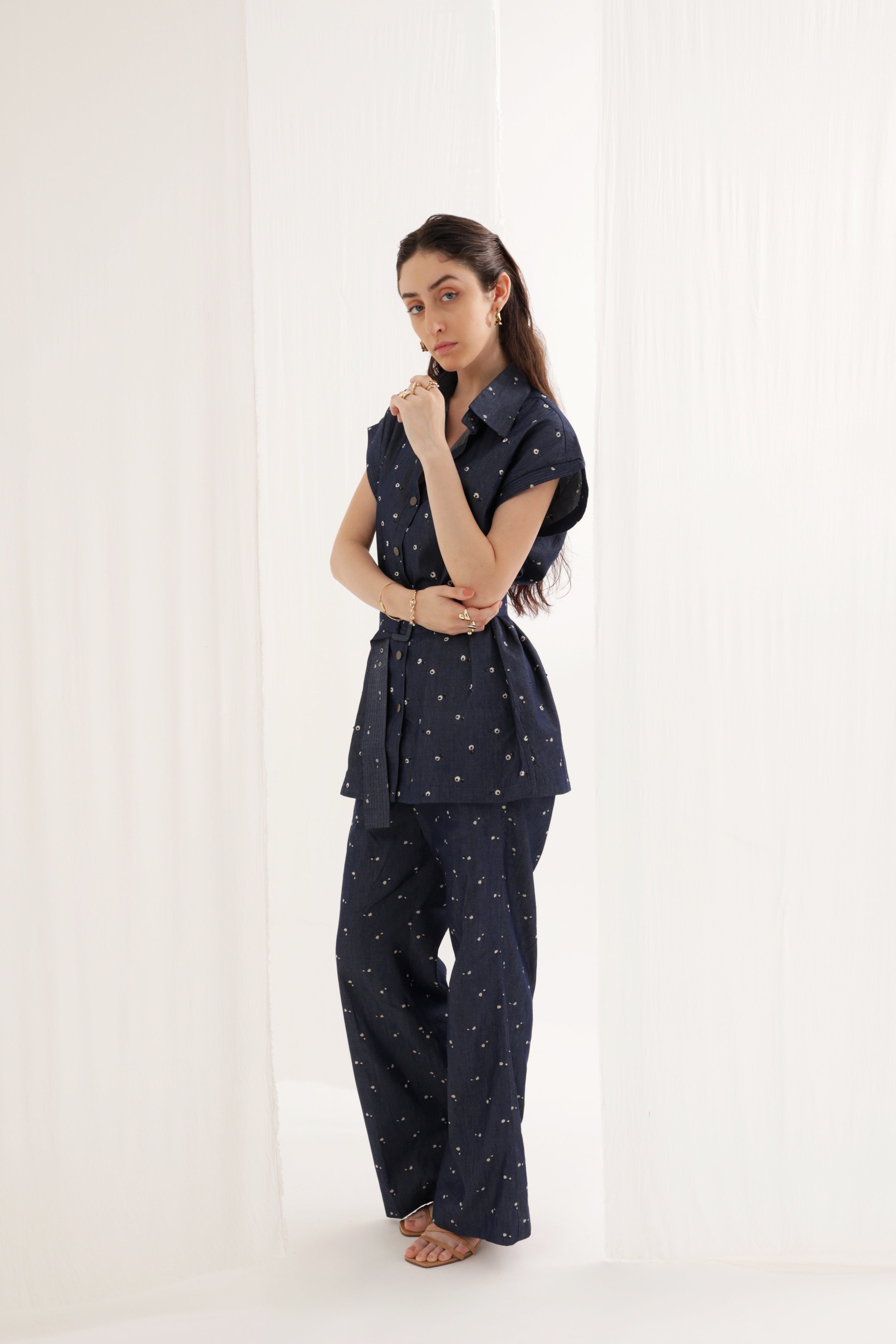 Denim Bloom Belted Co-ord Set