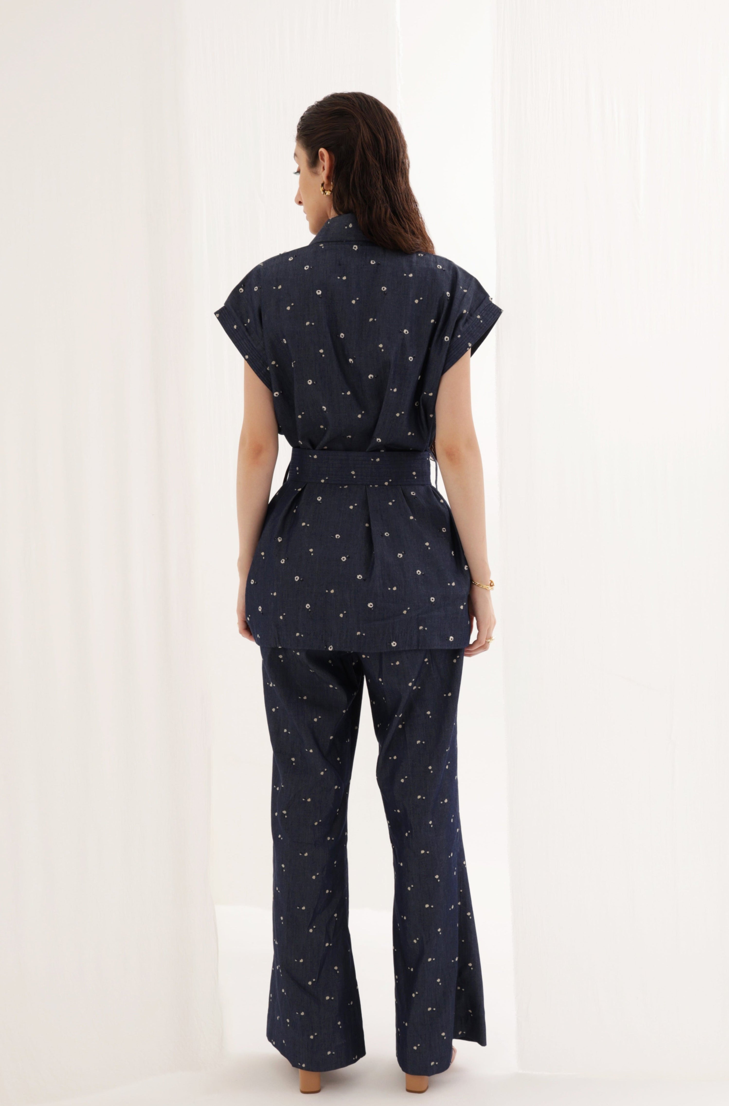 Denim Bloom Belted Co-ord Set