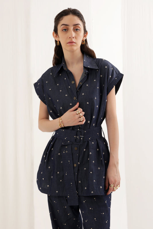 Denim Bloom Belted Co-ord Set