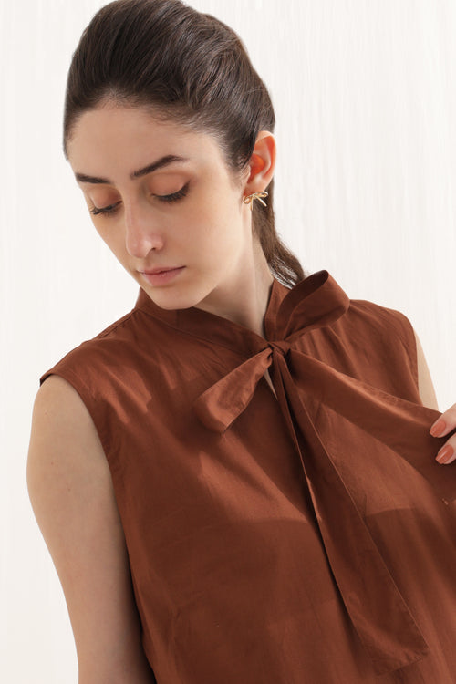 Brown Ruffle Bow Dress